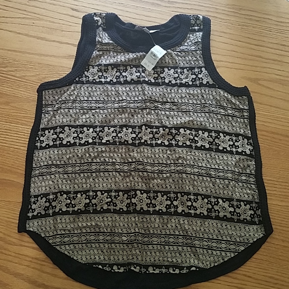 LOFT Crochet Trim Black and Tan Top